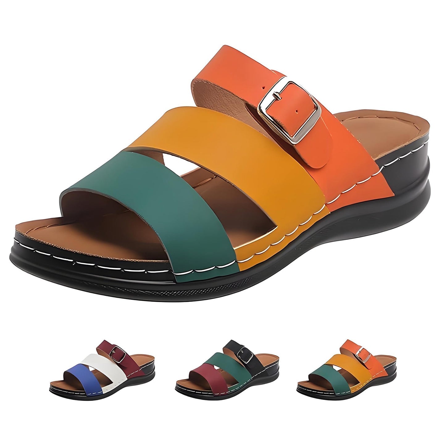 🧚Women's Open Toe Colorblock Wedge Slide Sandals