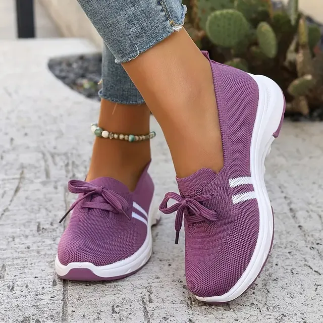 ✨Best-1 Seller Fall 2025✨Women’s Breathable Knit Slip-On Sneakers with Bow – Lightweight Low-Top Casual Shoes in Beige & White for Everyday Comfort