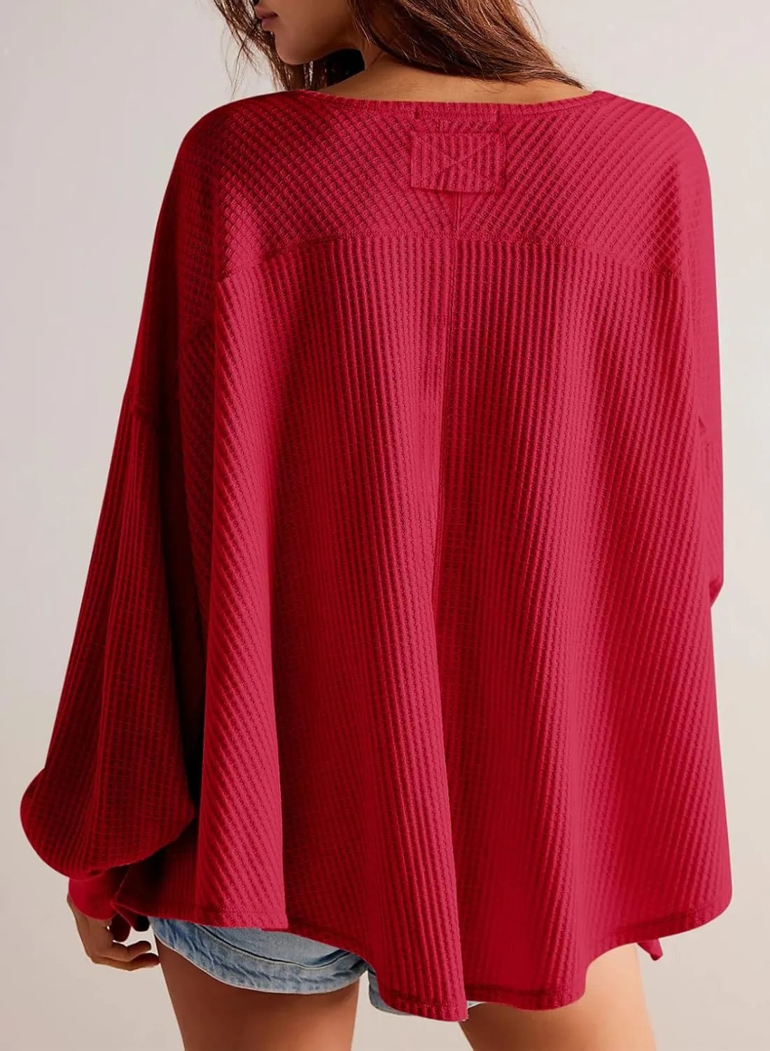 🔥Early Fall Sale-69% OFF  Today🔥Women's Waffle Knit Tops Long Lantern Sleeve Casual Blouses