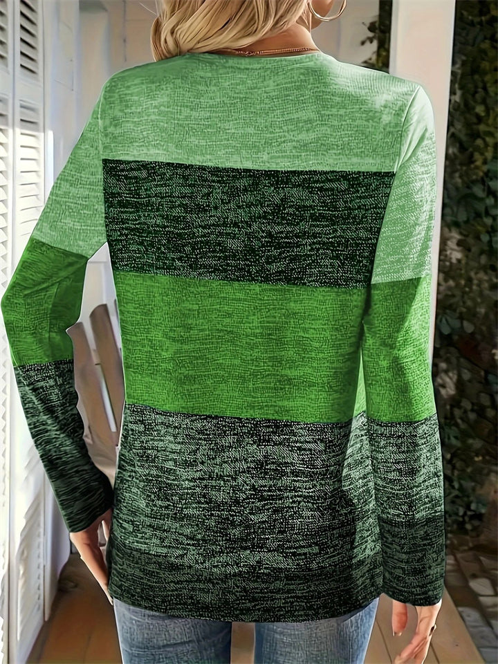 Plus Size Women's Casual Contrast Color V Neck Long Sleeve T-Shirts