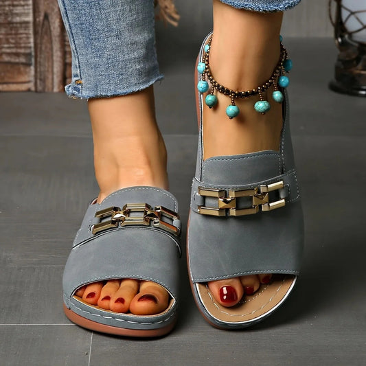 ✅Women's Golden Buckle Orthopedic Slip-On Sandals
