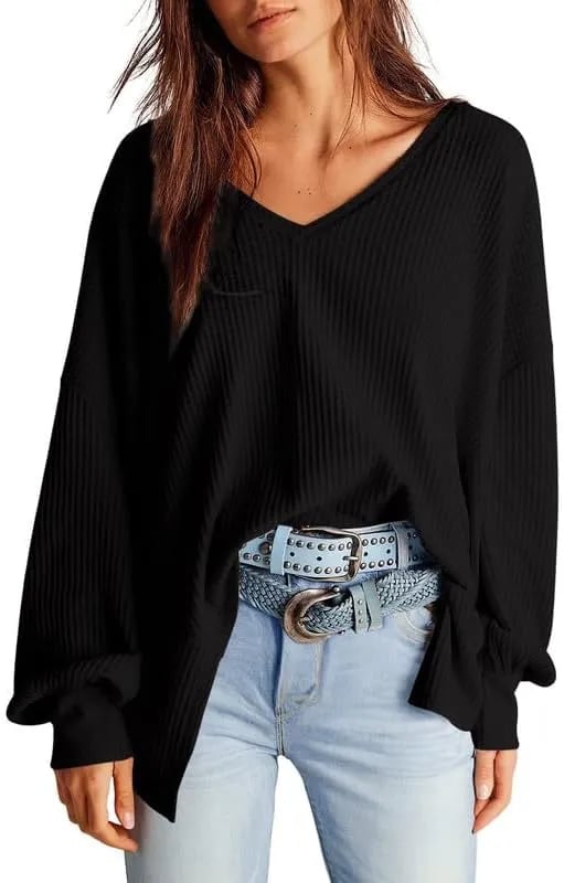 🔥Early Fall Sale-69% OFF  Today🔥Women's Waffle Knit Tops Long Lantern Sleeve Casual Blouses