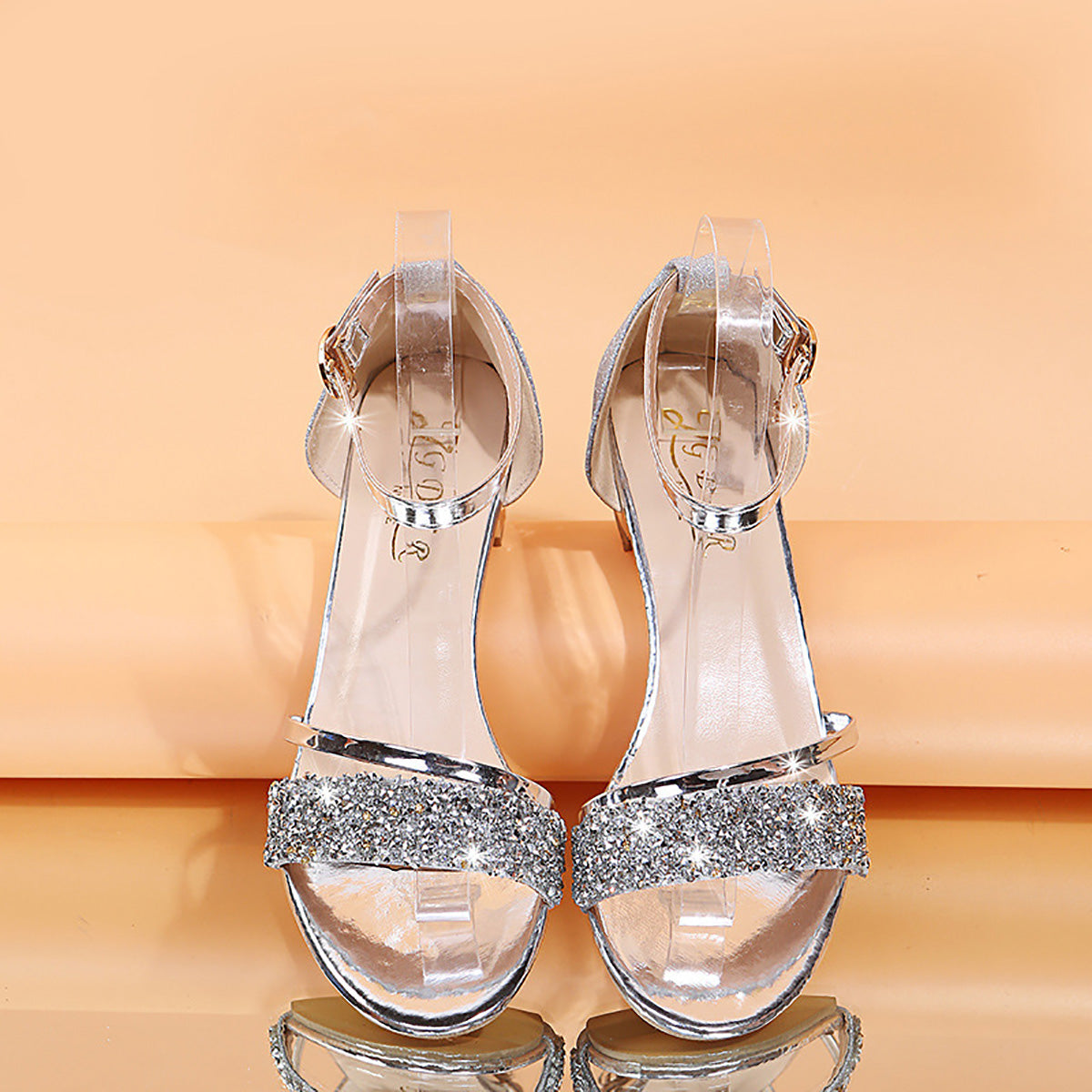 Energyjohn Women Summer 2025 Round-toe Rhinestone Peep-toe Sandals