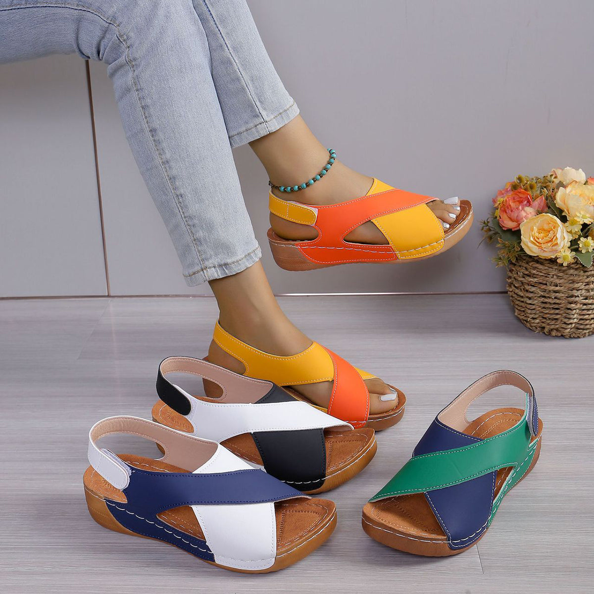 👡Women Summer Colorblock Wedge Sandals