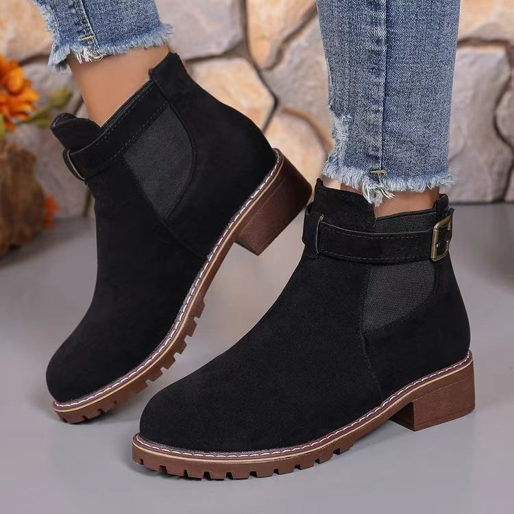 ✨Best-1 Sale Boots✨|Women's Slip-On Ankle Boots with Buckle Strap Detail