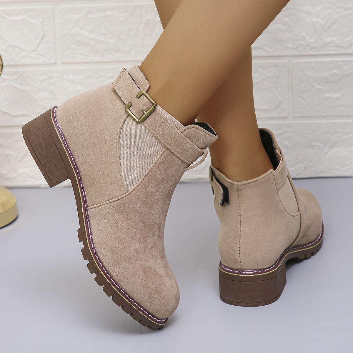 ✨Best-1 Sale Boots✨|Women's Slip-On Ankle Boots with Buckle Strap Detail