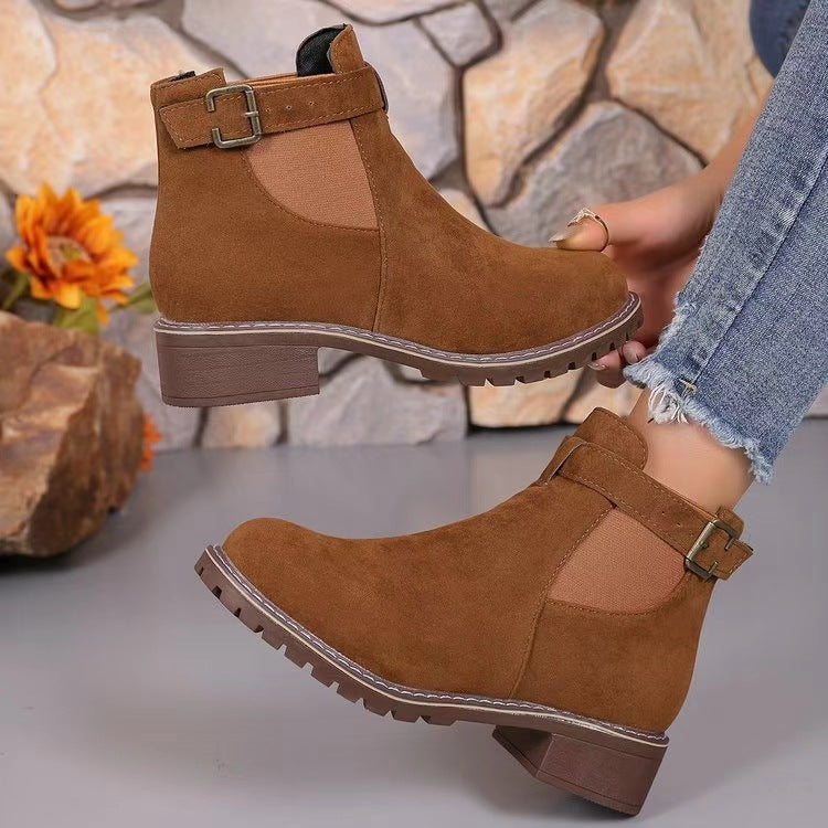 ✨Best-1 Sale Boots✨|Women's Slip-On Ankle Boots with Buckle Strap Detail