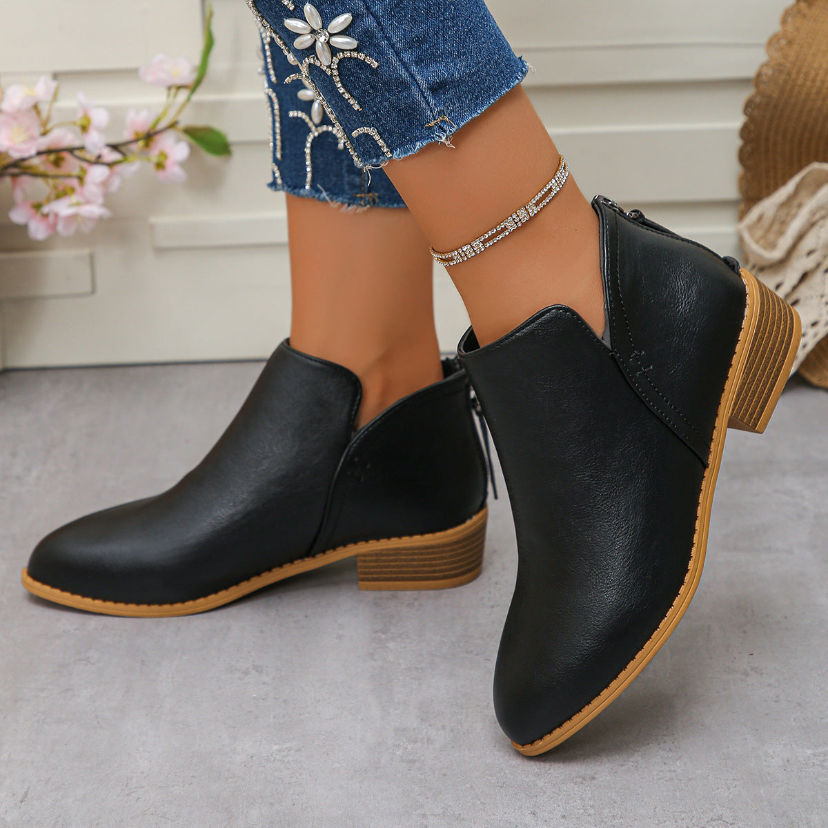 🔥Last Day 69% OFF🔥Women’s Comfort Walking Ankle Boots – Pointed Toe, Low Heel, Back Zipper Closure, Orthopedic Arch Support