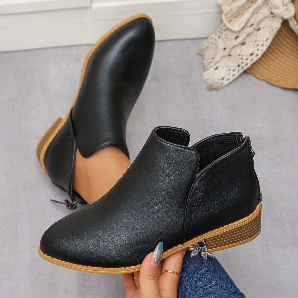 🔥Last Day 69% OFF🔥Women’s Comfort Walking Ankle Boots – Pointed Toe, Low Heel, Back Zipper Closure, Orthopedic Arch Support