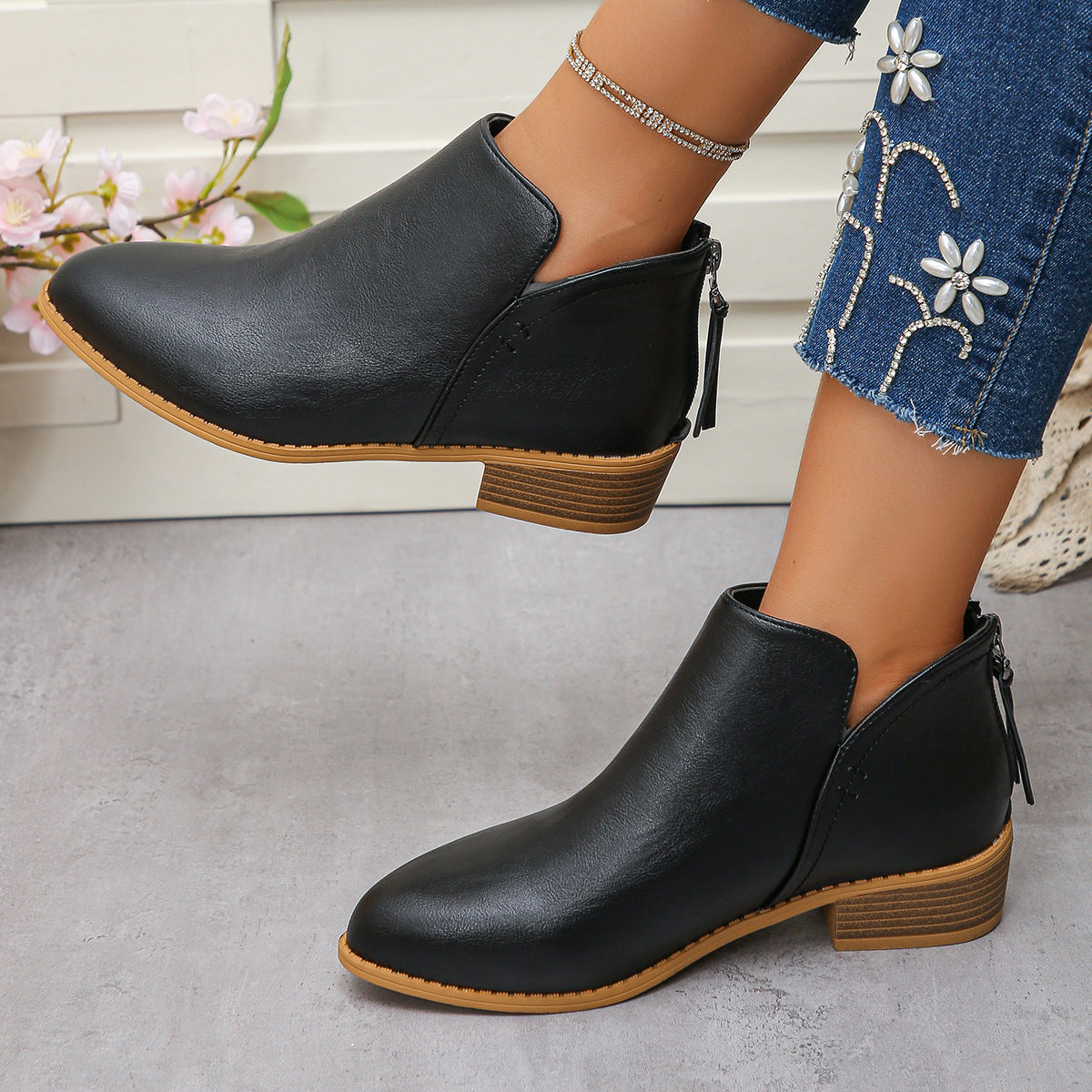 🔥Last Day 69% OFF🔥Women’s Comfort Walking Ankle Boots – Pointed Toe, Low Heel, Back Zipper Closure, Orthopedic Arch Support