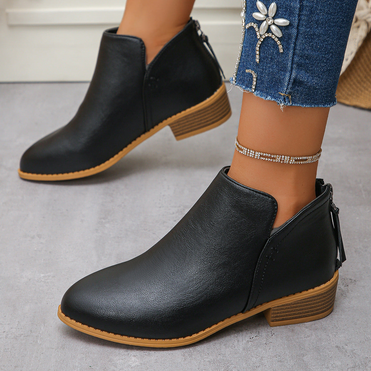 🔥Last Day 69% OFF🔥Women’s Comfort Walking Ankle Boots – Pointed Toe, Low Heel, Back Zipper Closure, Orthopedic Arch Support
