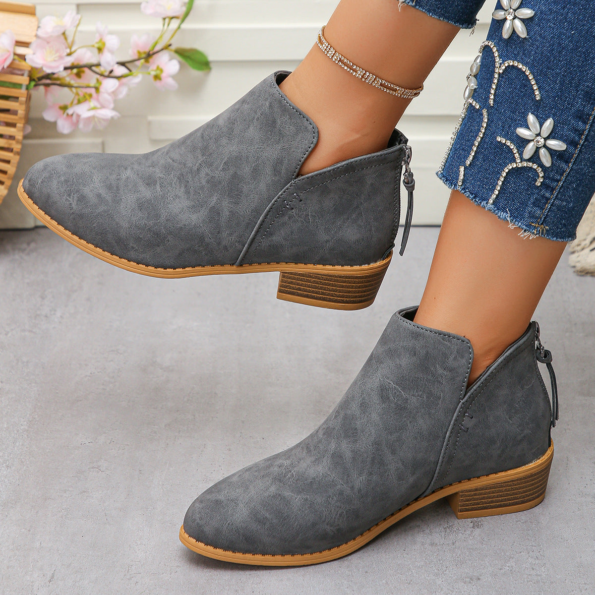 🔥Last Day 69% OFF🔥Women’s Comfort Walking Ankle Boots – Pointed Toe, Low Heel, Back Zipper Closure, Orthopedic Arch Support