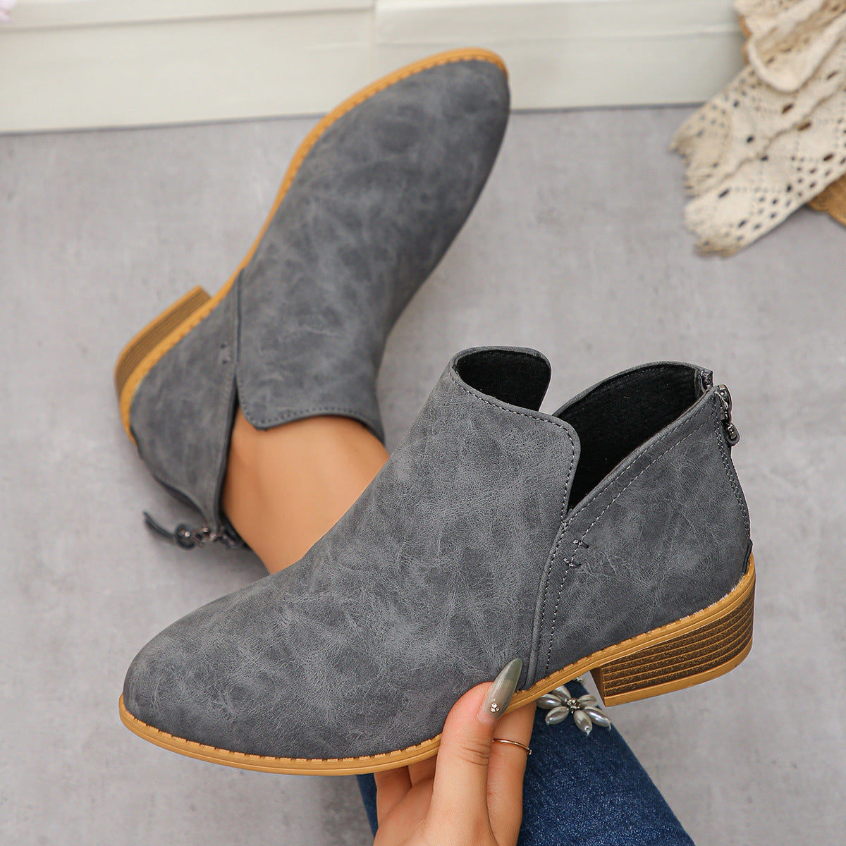 🔥Last Day 69% OFF🔥Women’s Comfort Walking Ankle Boots – Pointed Toe, Low Heel, Back Zipper Closure, Orthopedic Arch Support