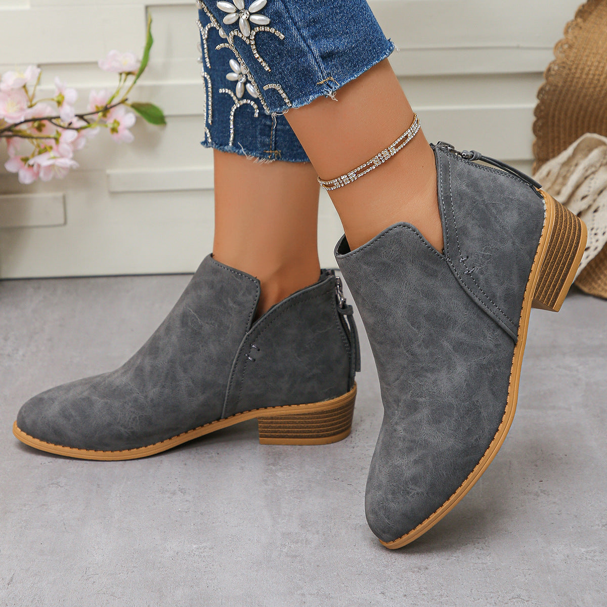 🔥Last Day 69% OFF🔥Women’s Comfort Walking Ankle Boots – Pointed Toe, Low Heel, Back Zipper Closure, Orthopedic Arch Support