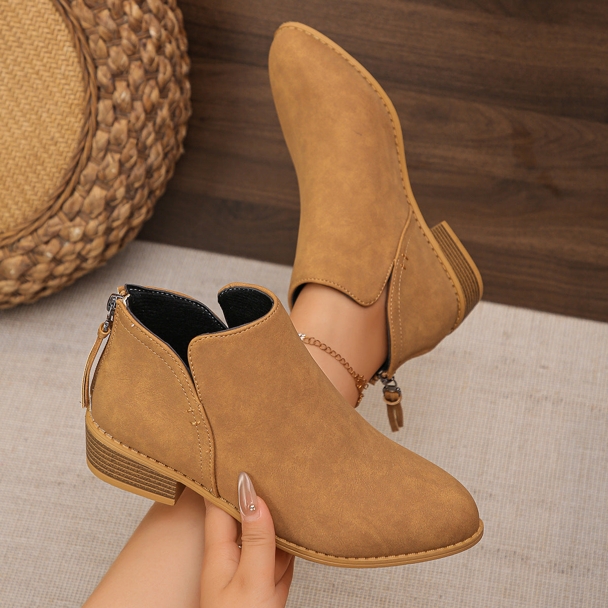 🔥Last Day 69% OFF🔥Women’s Comfort Walking Ankle Boots – Pointed Toe, Low Heel, Back Zipper Closure, Orthopedic Arch Support