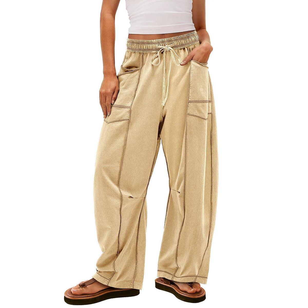 🔥Last Day 69% OFF🔥Women Baggy Barrel Pants Wide Leg Lounge Drawstring Sweatpants with Pockets