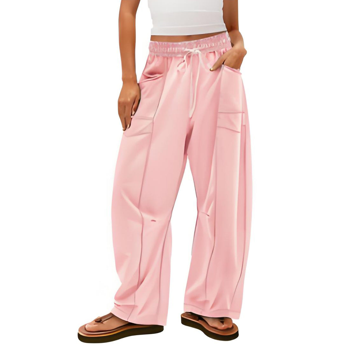 🔥Last Day 69% OFF🔥Women Baggy Barrel Pants Wide Leg Lounge Drawstring Sweatpants with Pockets