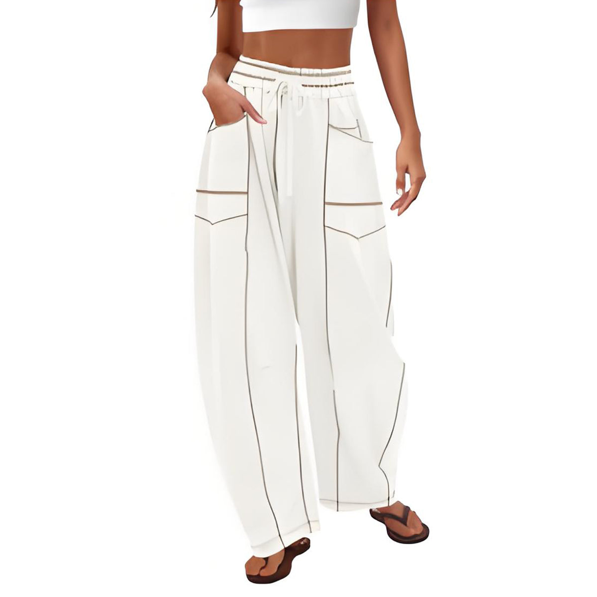 🔥Last Day 69% OFF🔥Women Baggy Barrel Pants Wide Leg Lounge Drawstring Sweatpants with Pockets