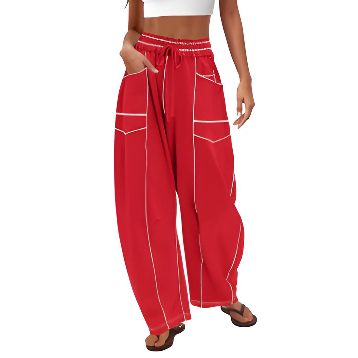 🔥Last Day 69% OFF🔥Women Baggy Barrel Pants Wide Leg Lounge Drawstring Sweatpants with Pockets