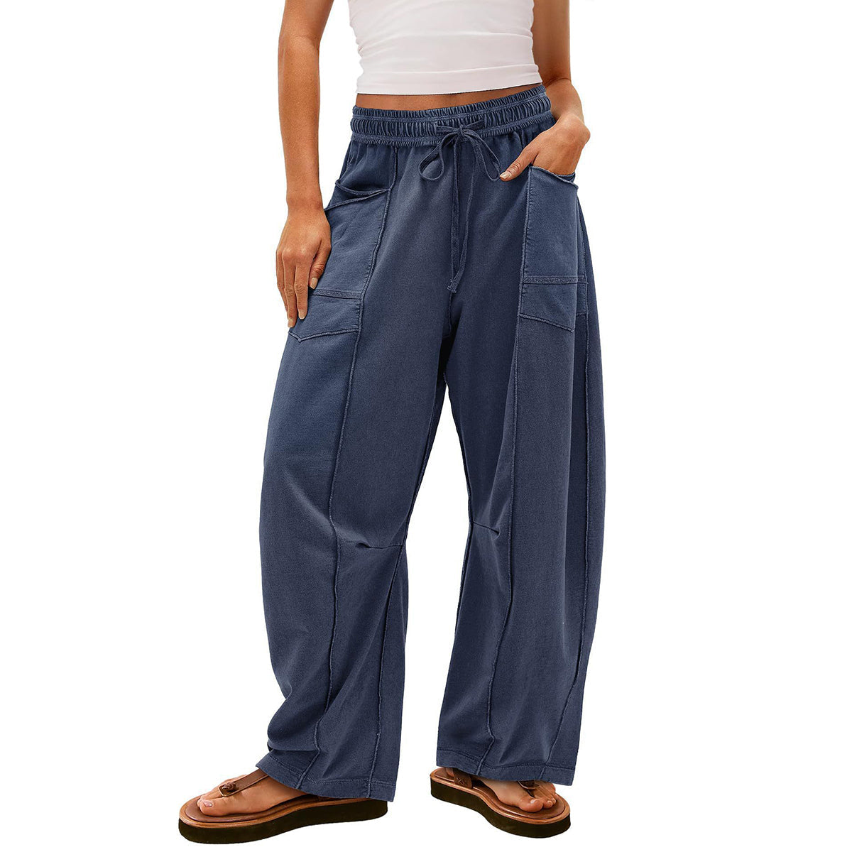 🔥Last Day 69% OFF🔥Women Baggy Barrel Pants Wide Leg Lounge Drawstring Sweatpants with Pockets