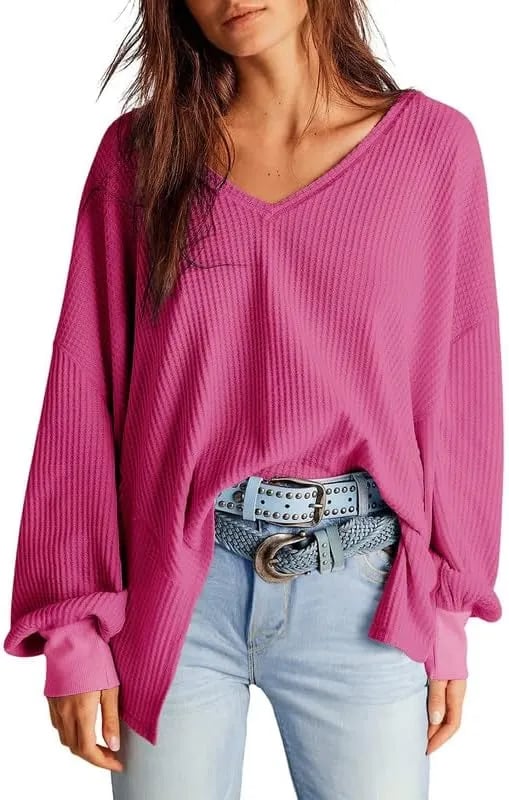 🔥Early Fall Sale-69% OFF  Today🔥Women's Waffle Knit Tops Long Lantern Sleeve Casual Blouses