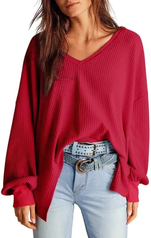 🔥Early Fall Sale-69% OFF  Today🔥Women's Waffle Knit Tops Long Lantern Sleeve Casual Blouses