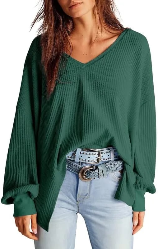 🔥Early Fall Sale-69% OFF  Today🔥Women's Waffle Knit Tops Long Lantern Sleeve Casual Blouses
