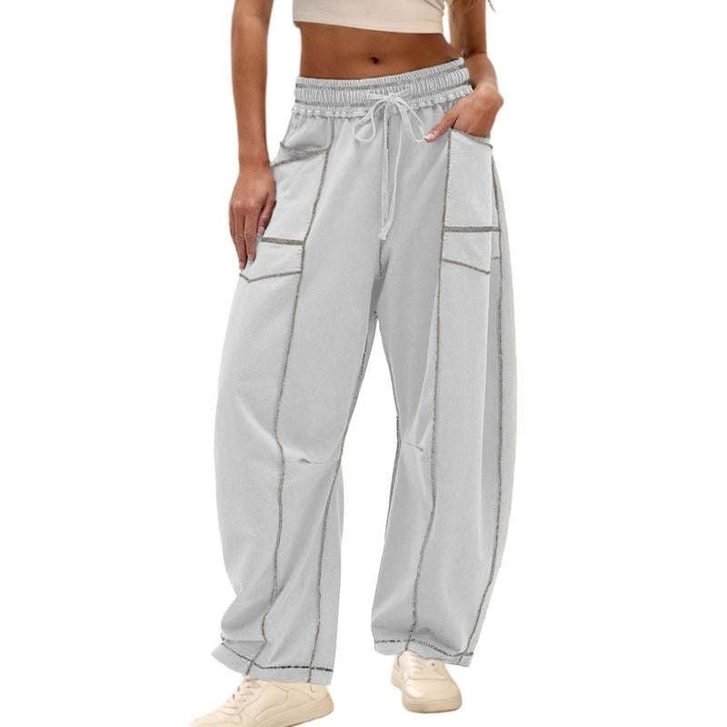 🔥Last Day 69% OFF🔥Women Baggy Barrel Pants Wide Leg Lounge Drawstring Sweatpants with Pockets